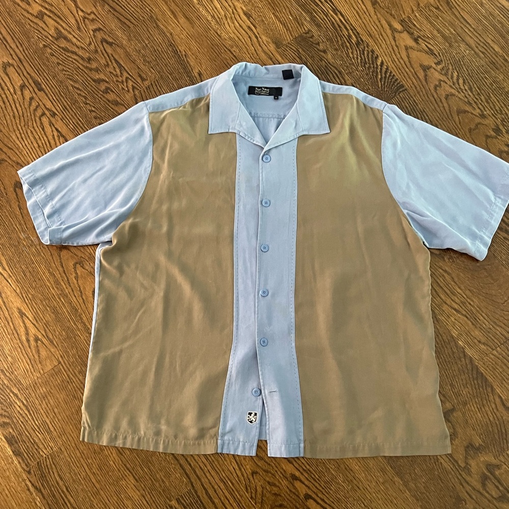 100% men’s silk shirt  gorgeous colors and on trend block pattern